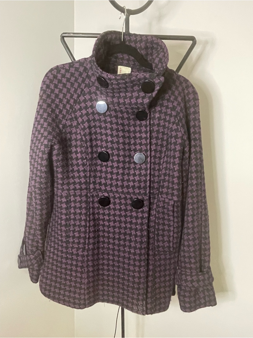 Smart Set Purple Houndstooth Double-Breasted Peacoat